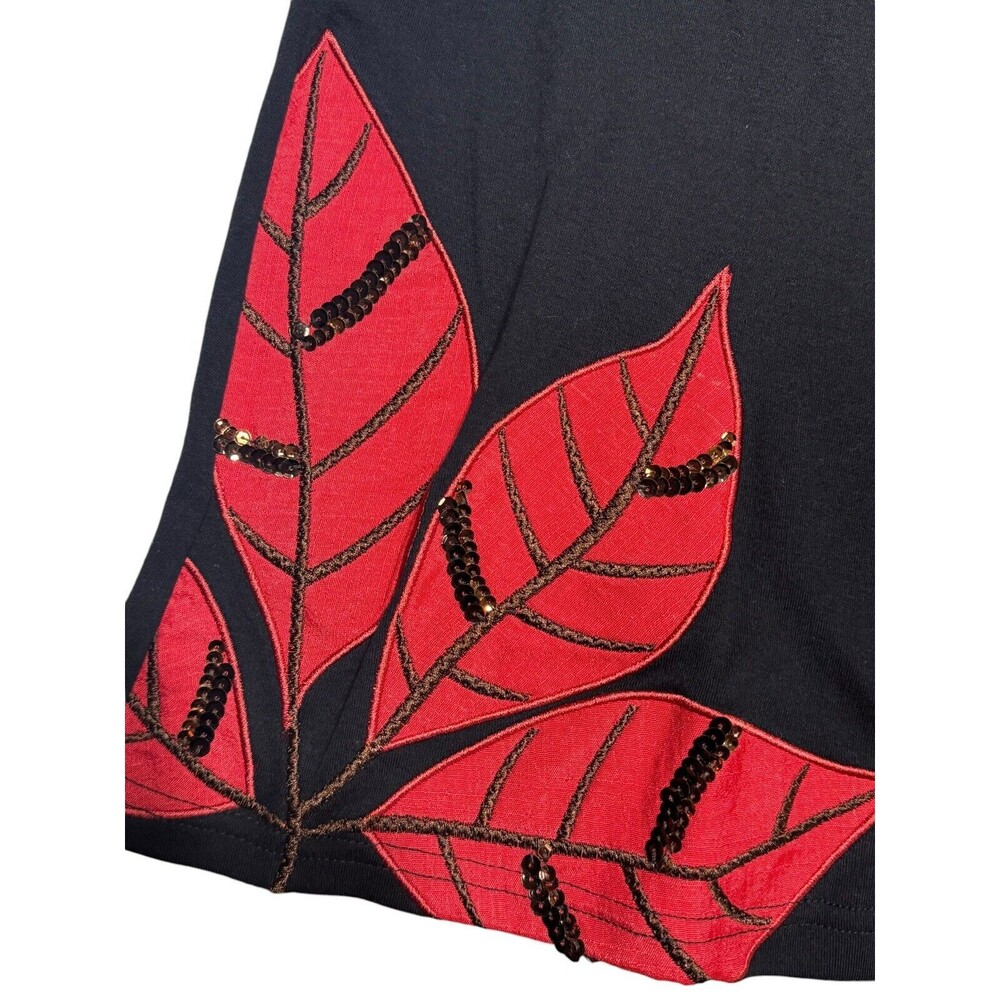 Vintage Peanut Butter & Jelly Black Sweater‎ Red Poinsettia Sequin Women’s XL - Picture 5 of 11